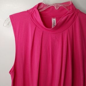 Zenana Premium Pink Pleated Sleeveless Turtleneck Blouse